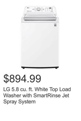 Costco Lg 5.8 cu. ft. white top load washer with smartrinse jet spray system offer