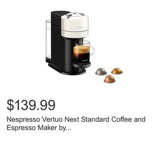 Costco Nespresso vertuo next standard coffee and espresso maker by delonghi, white offer
