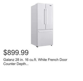 Costco Galanz 28 in. 16 cu.ft. white french door counter depth refrigerator with folding shelf offer