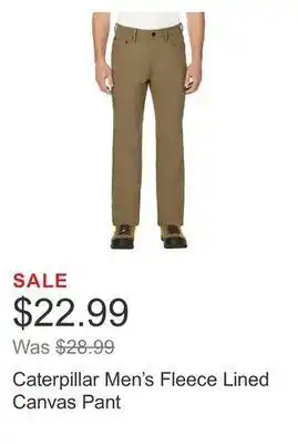 Costco Caterpillar men's fleece lined canvas pant offer