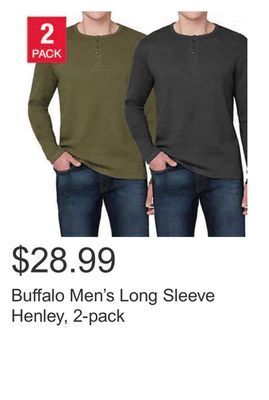 Costco Buffalo men's long sleeve henley, 2-pack offer