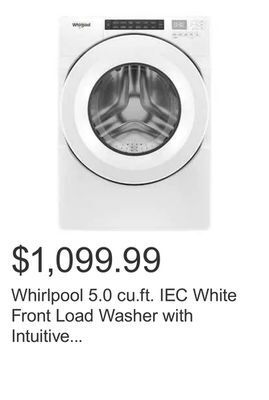 Costco Whirlpool 5.0 cu.ft. iec white front load washer with intuitive controls offer