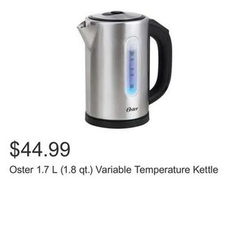 Costco Oster 1.7 l (1.8 qt.) variable temperature kettle offer