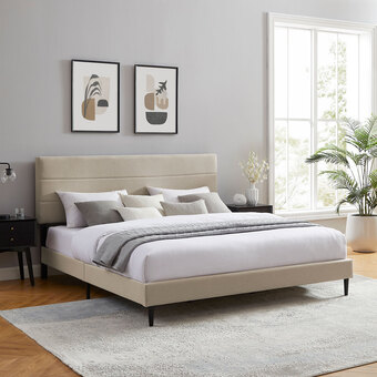 Best Buy Alexis transitional upholstered platform bed - king - beige offer