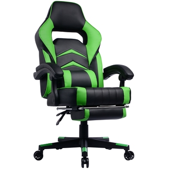 Best Buy Gamingchair ergonomic pu padded leather racing gaming chair with extendable footrest and reclining backrest (green and black) offer