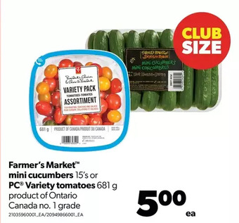 Real Canadian Superstore Farmer's market mini cucumbers or pc variety tomatoes offer
