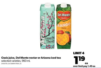 Real Canadian Superstore Oasis juice, del monte nectar or arizona iced tea offer
