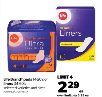 Real Canadian Superstore Life brand pads or liners offer