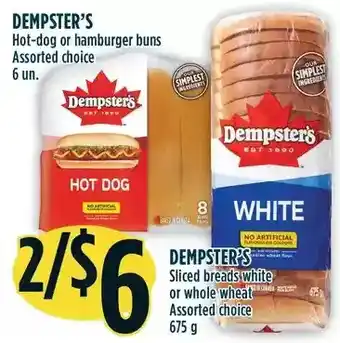 Marché Adonis Dempster's hot-dog or hamburger buns | dempster's sliced breads white or whole wheat offer
