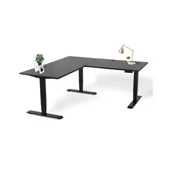 Best Buy Effydesk executive l-shaped office height adjustable sit and stand computer desk large 71" × 71" / black / oak black offer