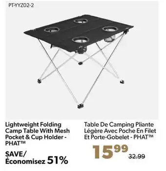 Shopper+ Lightweight folding camp table with mesh pocket & cup holder - phat offer