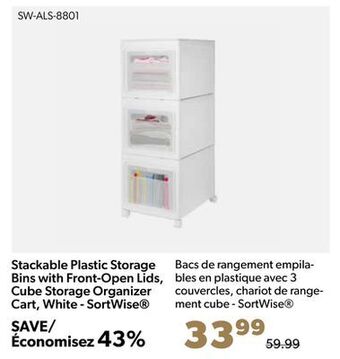 Shopper+ Stackable plastic storage bins with front-open lids, cube storage organizer cart, white - sortwise offer