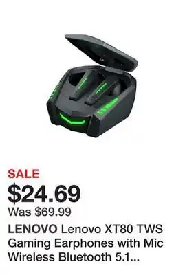 Newegg Lenovo xt80 tws gaming earphones with mic wireless bluetooth 5.1 headphones low latency hifi stereo headset waterproof sports offer
