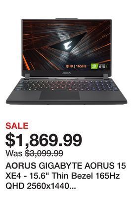 Newegg Gigabyte aorus 15 xe4 - 15.6" thin bezel 165hz qhd 2560x1440 ips-level display - intel core i7-12700h - nvidia geforce rtx 30 offer
