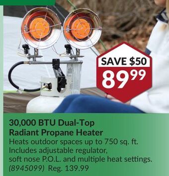 Princess Auto 30, 000 btu dual-top radiant propane heater offer