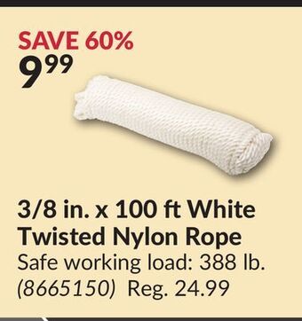 Princess Auto 3/8 in. x 100 ftwhite twisted nylon rope offer