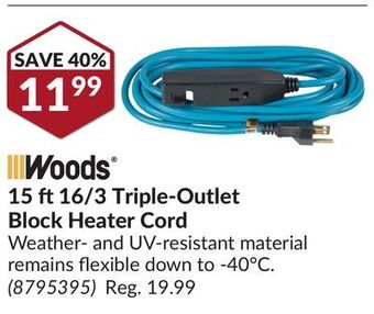 Princess Auto 15 ft16/3 triple-outlet block heater cord offer