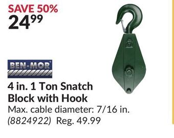Princess Auto Ben-mor 4 in. 1 ton snatch block with hook offer