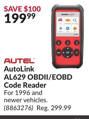 Princess Auto Autolink al629 obdii/eobd code reader offer