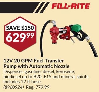 Princess Auto 12v 20 gpm fuel transfer pump with automatic nozzle offer