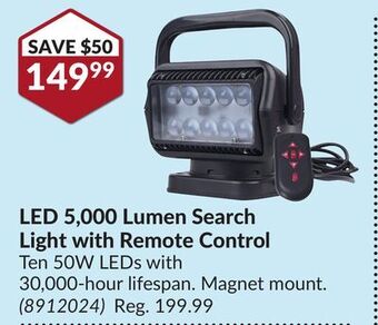 Princess Auto Led 5, 000 lumen search light with remote control offer