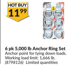 Princess Auto 6 pk 5, 000 lb anchor ring set offer