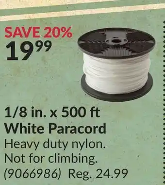 Princess Auto 1/8 in. x 500 ft white paracord offer