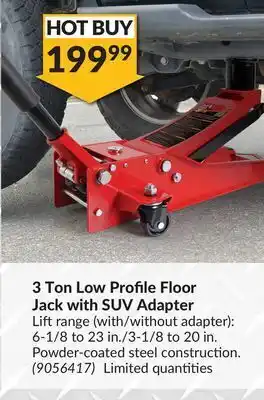 Princess Auto 3 ton low profile floor jack with suv adapter offer