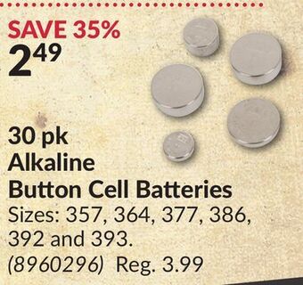 Princess Auto 30 pk alkaline button cell batteries offer
