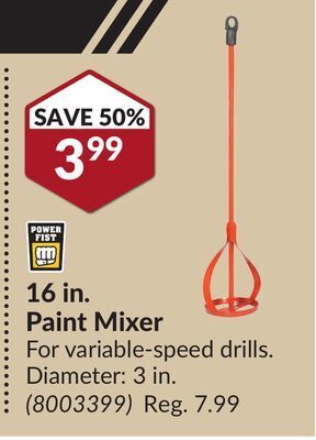 Princess Auto 16 in. paint mixer offer