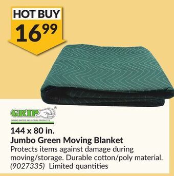 Princess Auto 144 x 80 in. jumbo green moving blanket offer