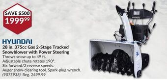 Princess Auto Hyundai 28 in. 375cc gas 2-stage tracked snowblower with power steering offer