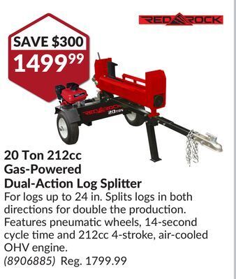 Princess Auto 20 ton 212cc gas-powered dual-action log splitter offer
