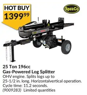 Princess Auto 25 ton 196cc gas-powered log splitter offer