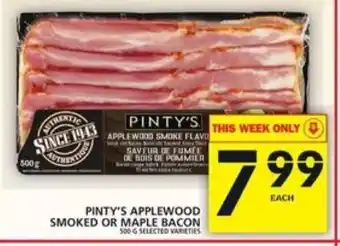 Food Basics Pinty's Applewood Smoked or Maple Bacon offer