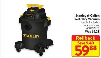 Walmart Stanley 6-gallon wet/ dry vacuum offer
