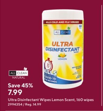 Staples All clean natural lemon ultra disinfectant wipes, 160 wipes offer
