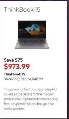 Staples Lenovo thinkbook 15 offer