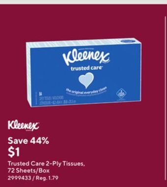 Staples Kleenex trusted care 2-ply tissues, 72 sheets/box offer