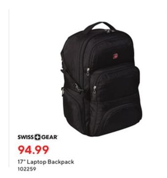 Staples Swiss gear 17" laptop backpack offer