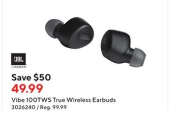 Staples Jbl vibe 100tws true wireless earbuds offer
