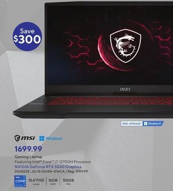 Staples Msi gaming laptop offer
