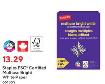 Staples Staples fsc-certified multiuse bright white paper offer