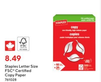 Staples Staples letter size fsc® certified copy paper offer