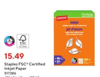 Staples Staples fsc® certified inkjet paper offer
