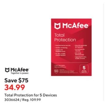 Staples Mcafee total protection for 5 devices offer