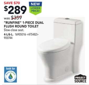 Lowe's Project source "runfine" 1-piece dual flush round toilet offer