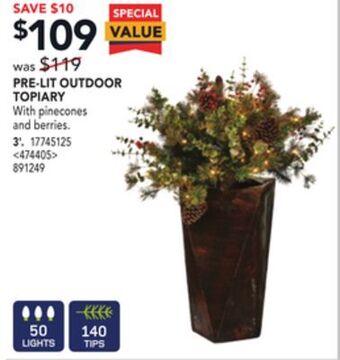 Lowe's Pre-lit outdoor topiary 3' offer