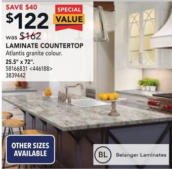 Lowe's Belanger laminate countertop 25.5" x 72" offer