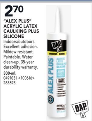 Lowe's Dap "alex plus" acrylic latex caulking plus silicone offer